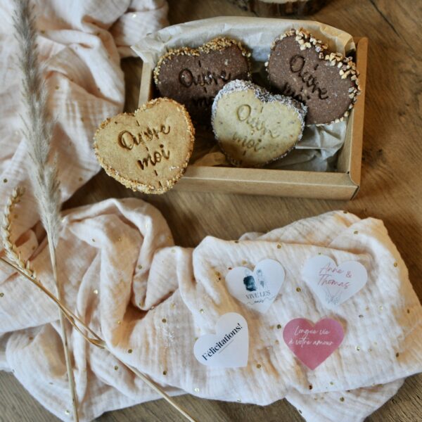 Biscuit suprise - Coffret 4 biscuits Félicitations Mariage ou Naissance