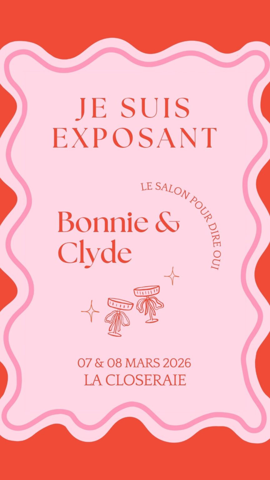 Affiche du Salon Bonnie & Clyde annonçant la présence d'Ophélie Frapart des Secrets de Choue à Reims les 7 et 8 mars 2026.